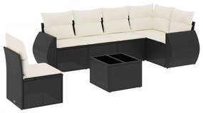 Set divani da giardino con cuscini 7pz nero polyrattan