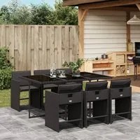 Set da Pranzo da Giardino 7 pz Nero con Cuscini in Polyrattan 3277854