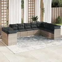 Set Divano Giardino 10 pz con Cuscini Grigio Chiaro Polyrattan 3249701