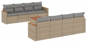 Set Divano da Giardino 9 pz con Cuscini Beige Misto Polyrattan