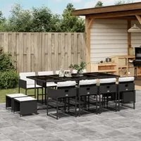 Set da Pranzo da Giardino 13pz con Cuscini Nero in Polyrattan 3278105