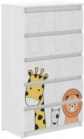 Cassettiera per bambini di qualità con animali fiabeschi 121x40x70 cm