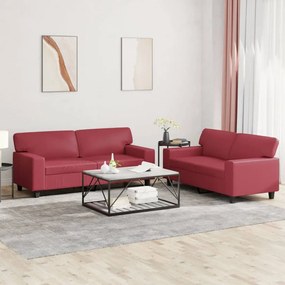 Set Di Divani 2 Pz Rosso Vino İn Similpelle /