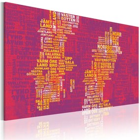 Quadro Mappa del testo di Svezia (sfondo rosa)
