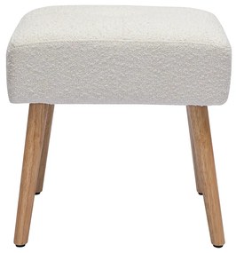 Sgabello basso in tessuto effetto lana bouclé bianco e legno massello chiaro H46 cm GUESTA