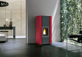 Palazzetti Martina Idro Lux 15 Stufa ermetica a Pellet Ecofire Ad Acqua con top in ghisa e acciaio Rosso