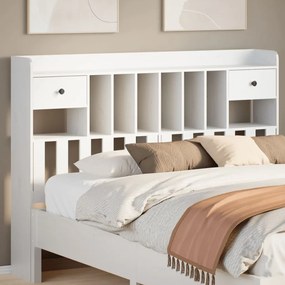 Testiera Con Ripiani Bianca 160 Cm İn Legno Massello Di Pino /