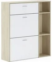 Mobile Portascarpe 90x26x101,5cm con 2 ante basculanti e cassetto colore Rovere e Bianco modello Wind