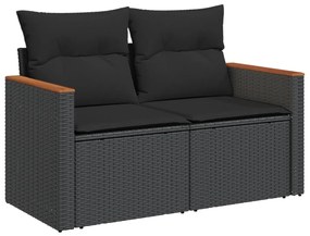 Set Divani da Giardino 4 pz con Cuscini Nero in Polyrattan