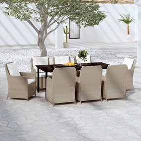 Set mobili da pranzo per giardino 9 pz marrone