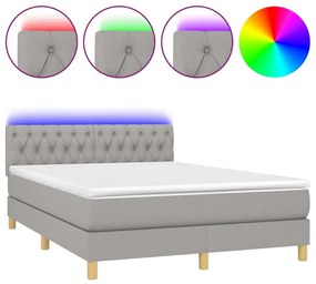 Letto a molle materasso e led grigio chiaro 140x200 cm tessuto