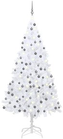 Albero di Natale Artificiale Preilluminato con Palline, Albero di Natale Preilluminato con Palline Bianco 210 cm PVC