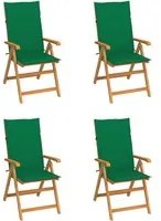 Sedie da Giardino 4 pz con Cuscini Verdi Massello di Teak cod mxl 11832