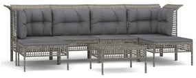 Set divani da giardino 7 pz con cuscini in polyrattan grigio