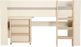 Letto da bambini rialzato beige con contenitore e scrivania rete non inclusa 90x200 cm Studio – Roba