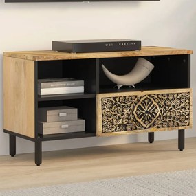 Mobile Porta Tv 80x33x46 Cm İn Legno Massello Di Mango /