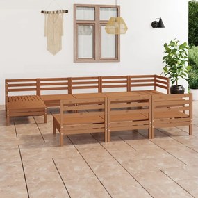 Set Salotto da Giardino 10 pz in Legno Massello di Pino Miele