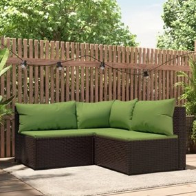 Set Mobili da Giardino 3 pz con Cuscini in Polyrattan Marrone