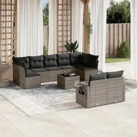 Set Divano da Giardino 10 pz con Cuscini Grigio in Polyrattan 3220629