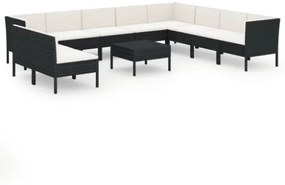 Set Divani da Giardino 11 pz con Cuscini in Polyrattan Nero