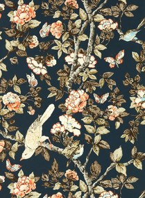 Sanderson Carta da parati Caverley - Indigo Blue/ Rowan Berry