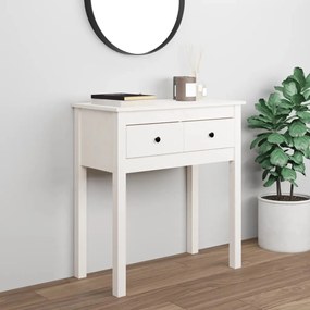 Tavolo Consolle Bianco 70x35x75 Cm İn Legno Massello Di Pino /