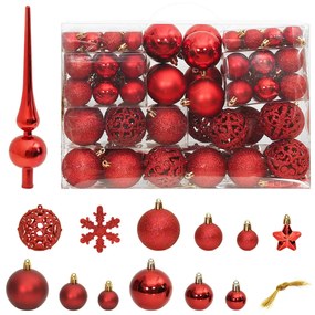 Set Palline di Natale 111 pz in Polistirene, Rosso