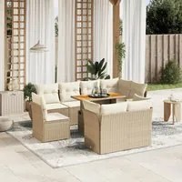 Set Divano da Giardino 9 pz con Cuscini Beige in Polyrattan 3272290