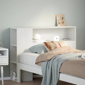 Testiera Con Ripiani Bianca 90 Cm İn Legno Massello Di Pino /