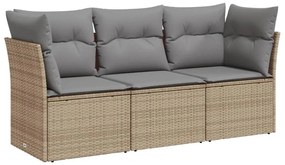 Set divano da giardino 3 pz con cuscini beige in polyrattan