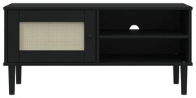Mobile tv senja aspetto rattan nero 106x40x49 cm massello pino