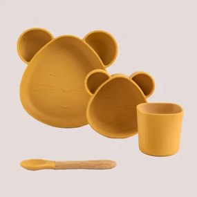 Servizio da tavola in silicone 4 pezzi Isidor Kids Mostarda - Sklum