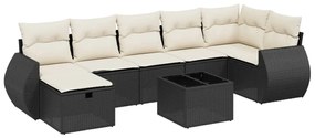 Set divani da giardino con cuscini 8 pz nero in polyrattan