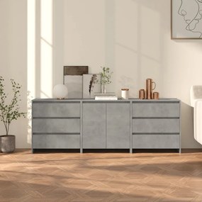 Credenze 3 pz grigio cemento in legno multistrato