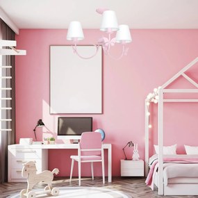 Eko-Light Lampadario Alice, rosa, 3 paralumi tessuto bianco