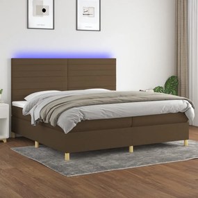 Letto a Molle Materasso e LED Marronescuro 200x200cm in Tessuto