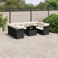 Set Divani da Giardino 10pz con Cuscini in Polyrattan Nero 3270993