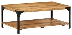 Tavolino 2 Livelli 100x55x38 Cm Legno Massello Mango E Acciaio /