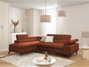 Divano angolare color terracotta (con penisola a sinistra/a L) con rivestimento in ciniglia Marbeya – Ropez