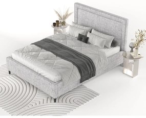 Letto matrimoniale imbottito grigio chiaro con spazio contenitivo e rete 180x200 cm Baleine - Maison de Rêve