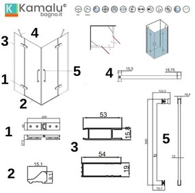 Kamalu - Box doccia 70x120 bianco opaco doppio battente | KT1000B