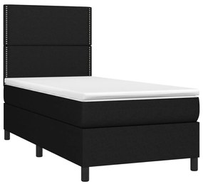 Letto a molle con materasso e led nero 100x200 cm in tessuto