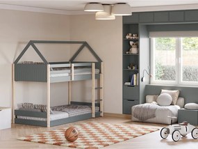 Letto da bambini a forma di casa/a castello di colore naturale/verde polveroso con rete inclusa 90x190 cm Valka – Marckeric