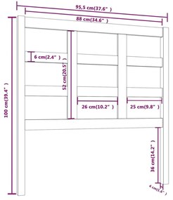 Testiera per Letto Grigia 95,5x4x100 cm Legno Massello di Pino