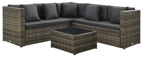 Set divani da giardino 4 pz con cuscini in polyrattan grigio