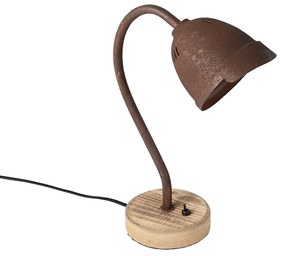 Lampada da tavolo rustica marrone ruggine con base in legno - Rax