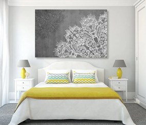 Stampa su tela – Elementi di Mandala floreale in bianco e nero