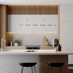 Lampada a sospensione Quitani LED Tolu, nichel, lunghezza 120 cm