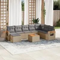 Set Divano da Giardino 9 pz con Cuscini Beige in Polyrattan 3227095