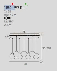 Sospensione bianco 7 luci rettangolare vetri rame 1184bi-s7 r-ra